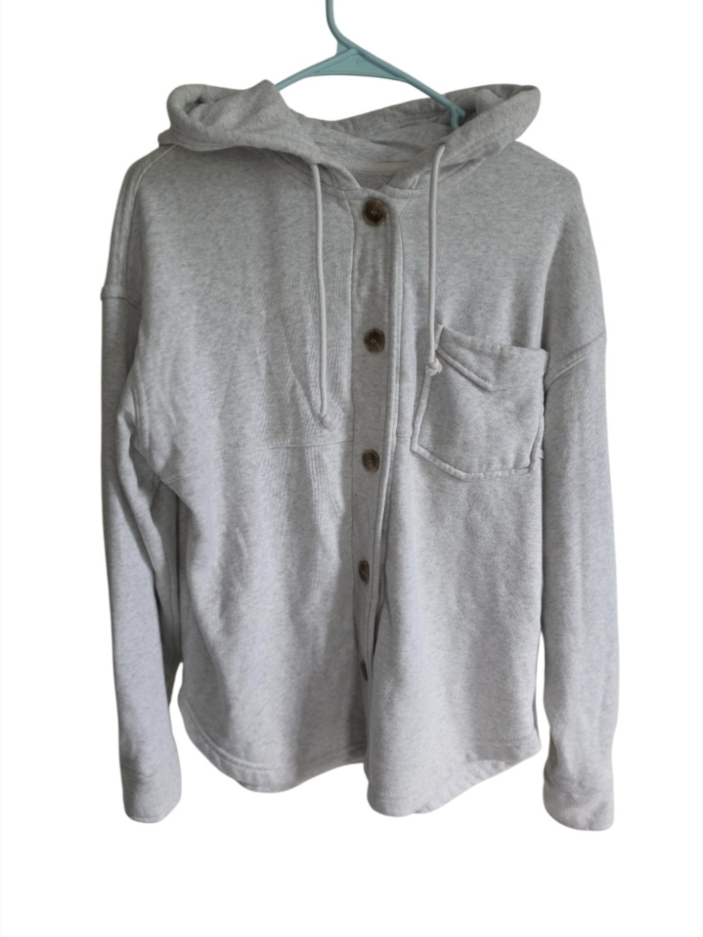 Thread & Supply Light Gray Hooded Button-Front Cardigan